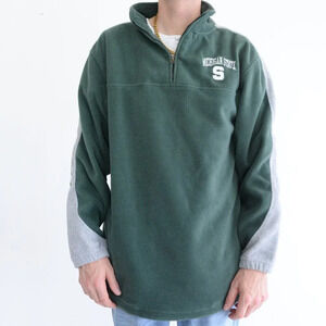 90S NCAA Green & Gray Michigan State Spartans Collegiate Fleece Half Zip Sweater
